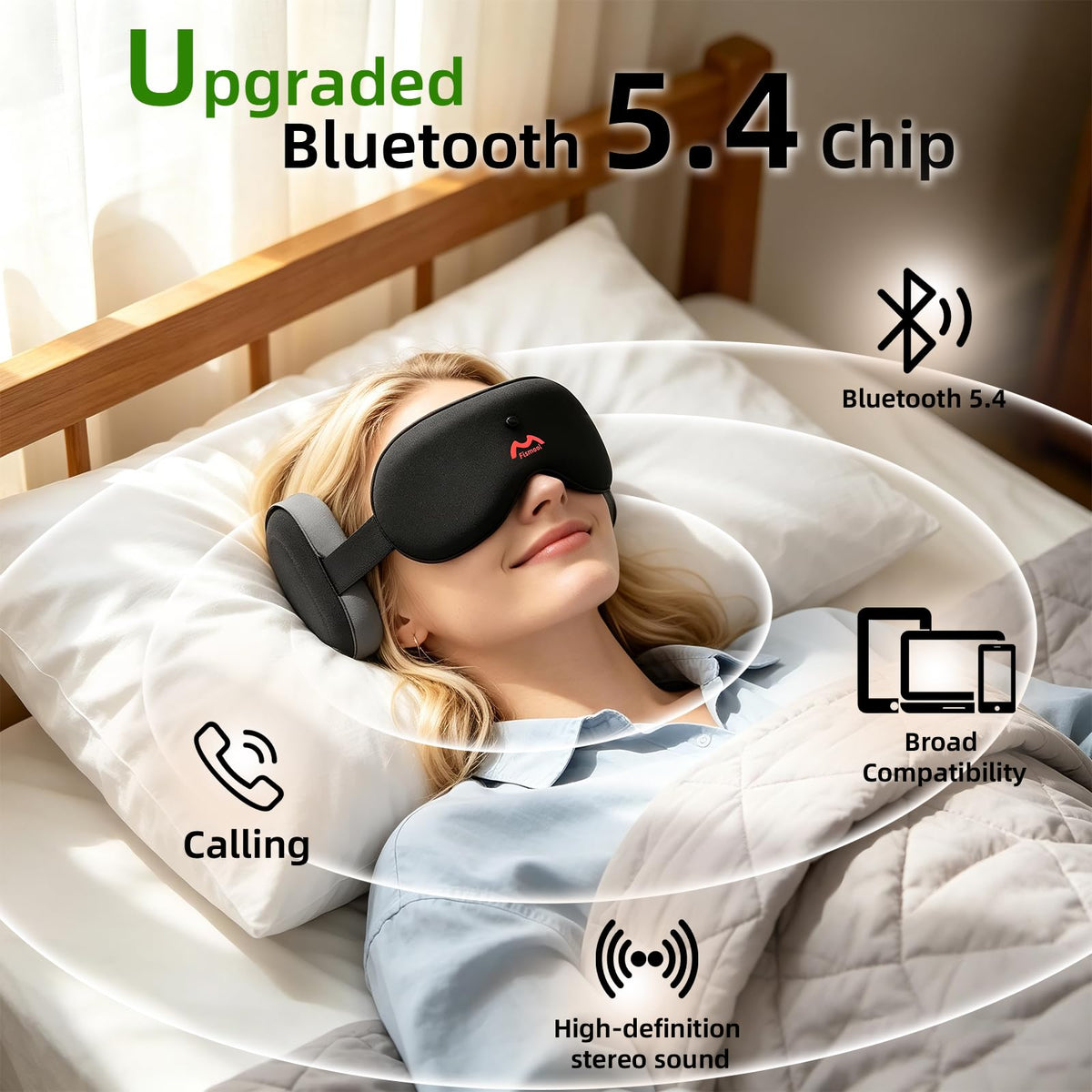 Bluetooth Sleep Mask, White Noise Headphones, 100% Blackout Q90123