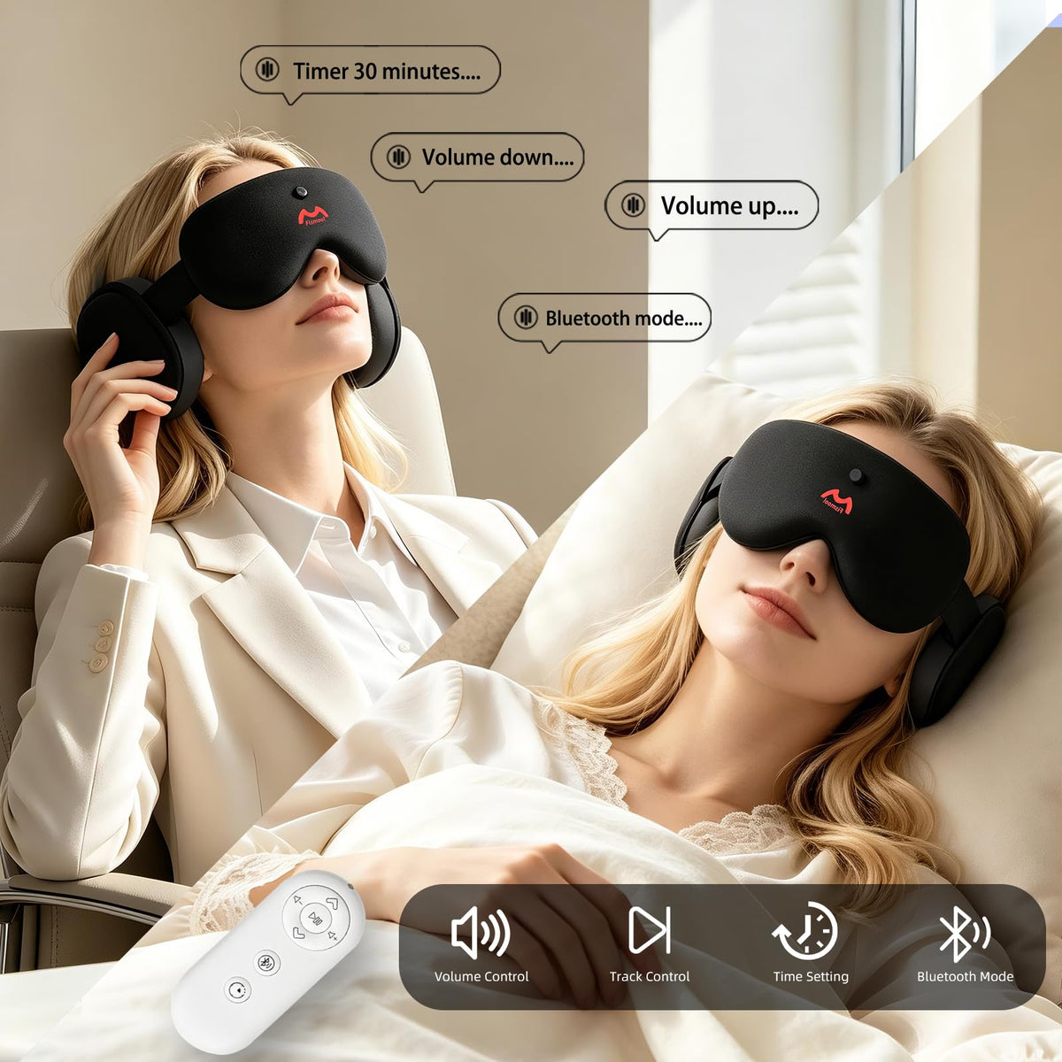 Bluetooth Sleep Mask, White Noise Headphones, 100% Blackout Q90123