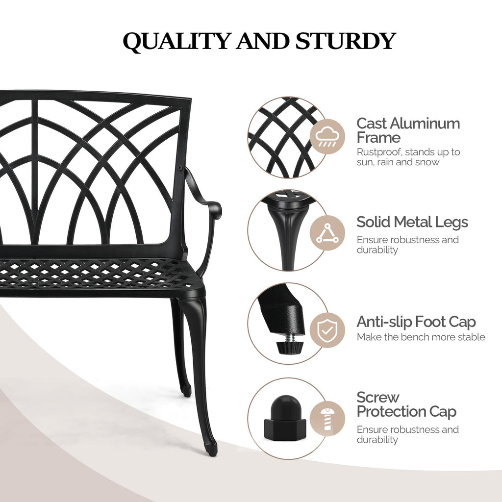 38" Black Metal Outdoor Bench Z89489