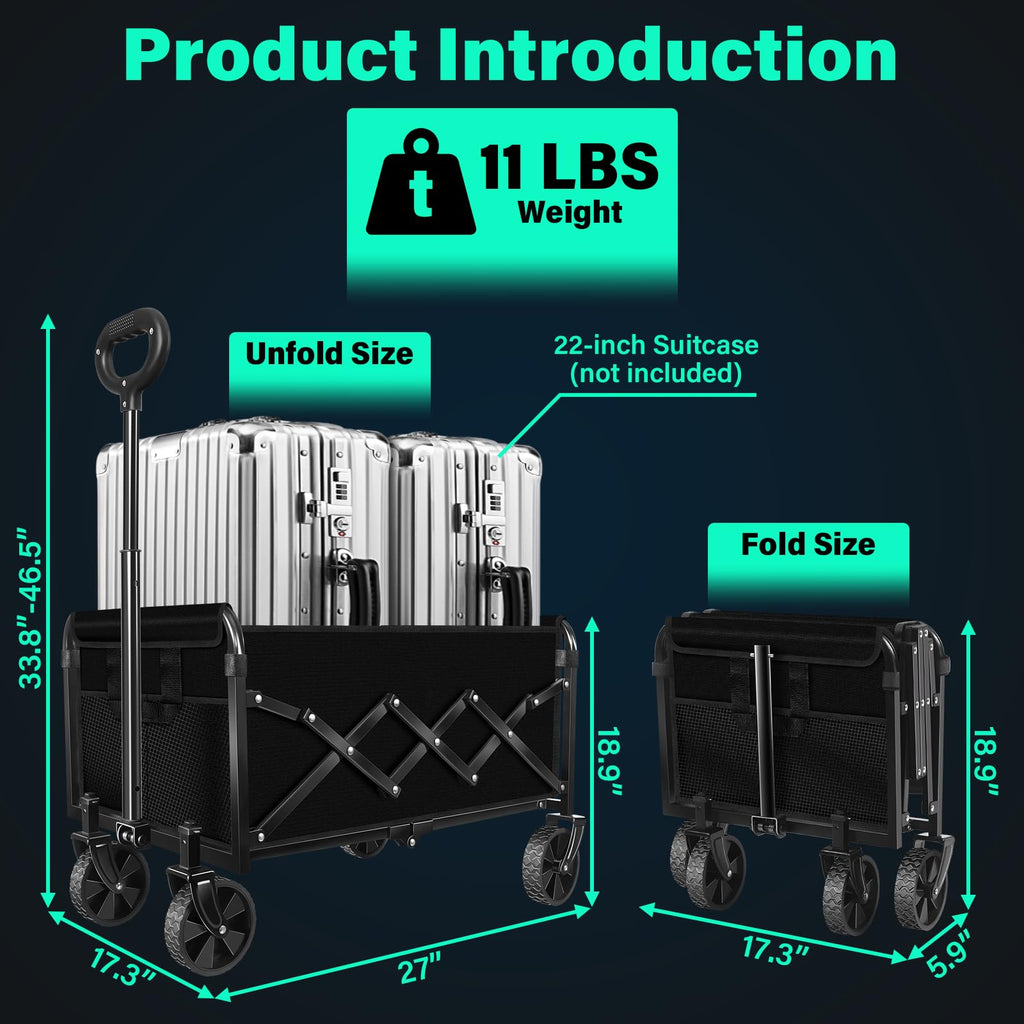 Collapsible Black Heavy Duty Utility Wagon Cart with Wheels Q2093