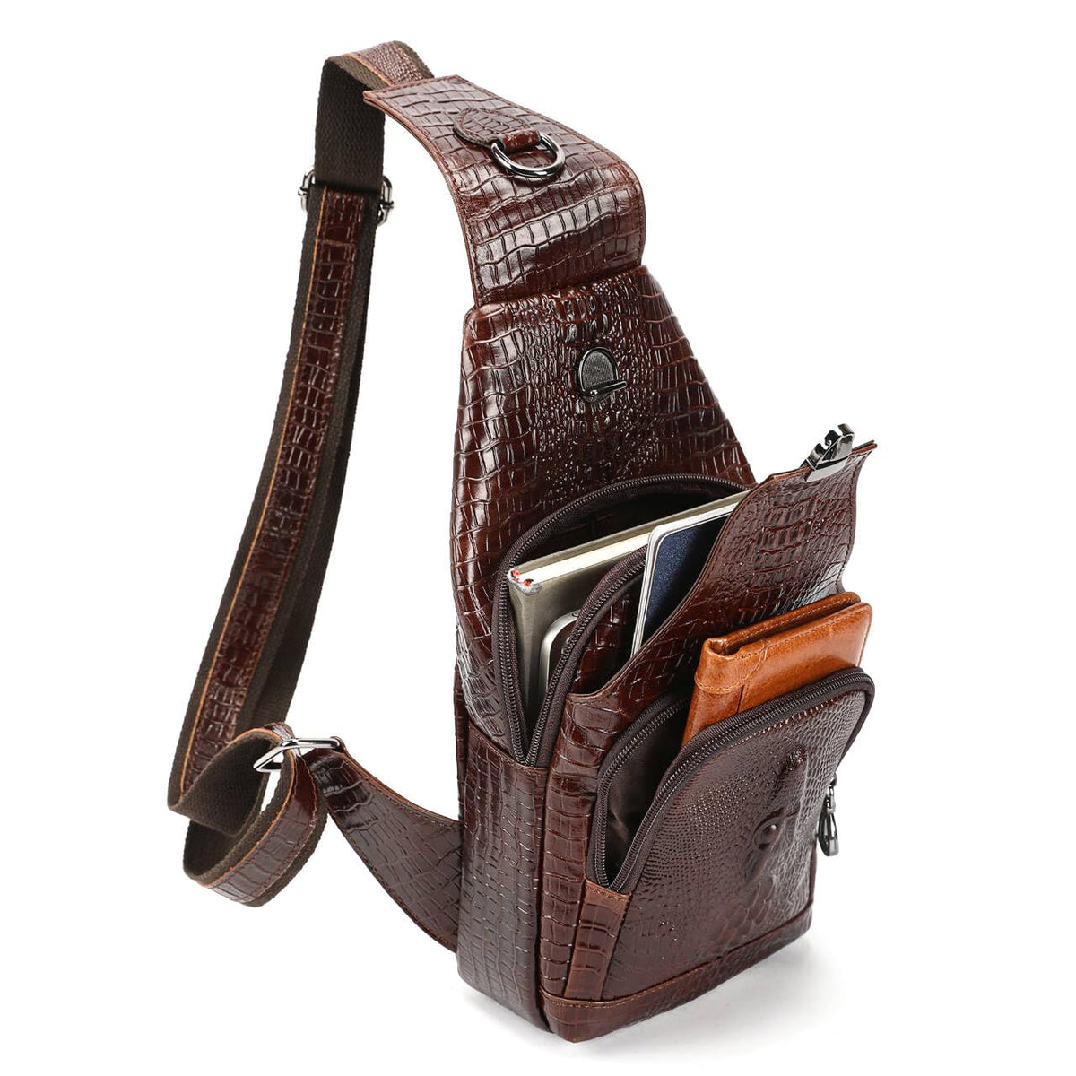 Crocodile Leather Sling Bag with Leather Strap O8337