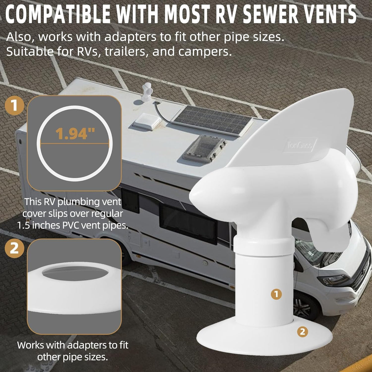 White RV Rotating Sewer Plumbing Vent Cover X86821