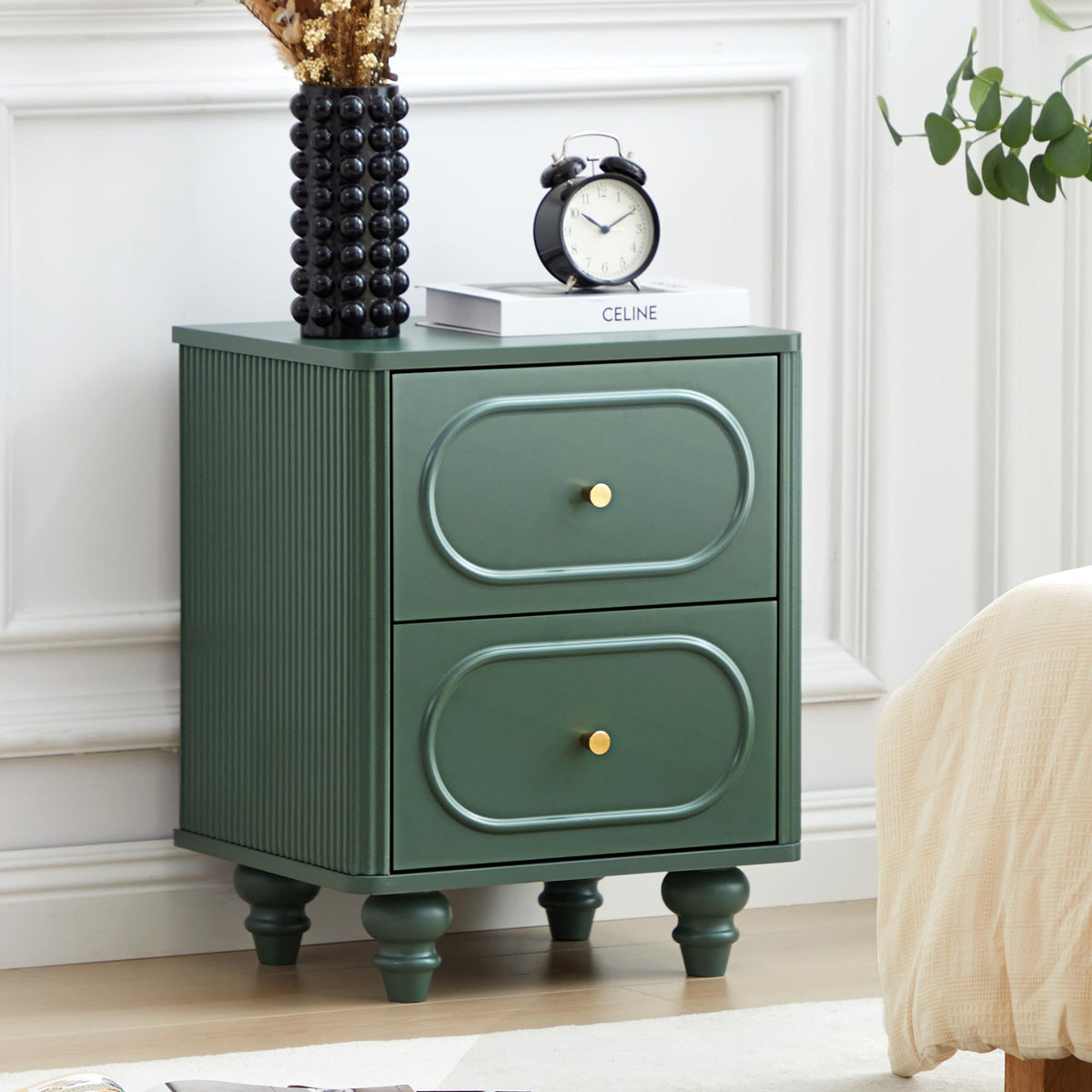 2 Drawer Fluted Nightstand Set of 2 Green L47925