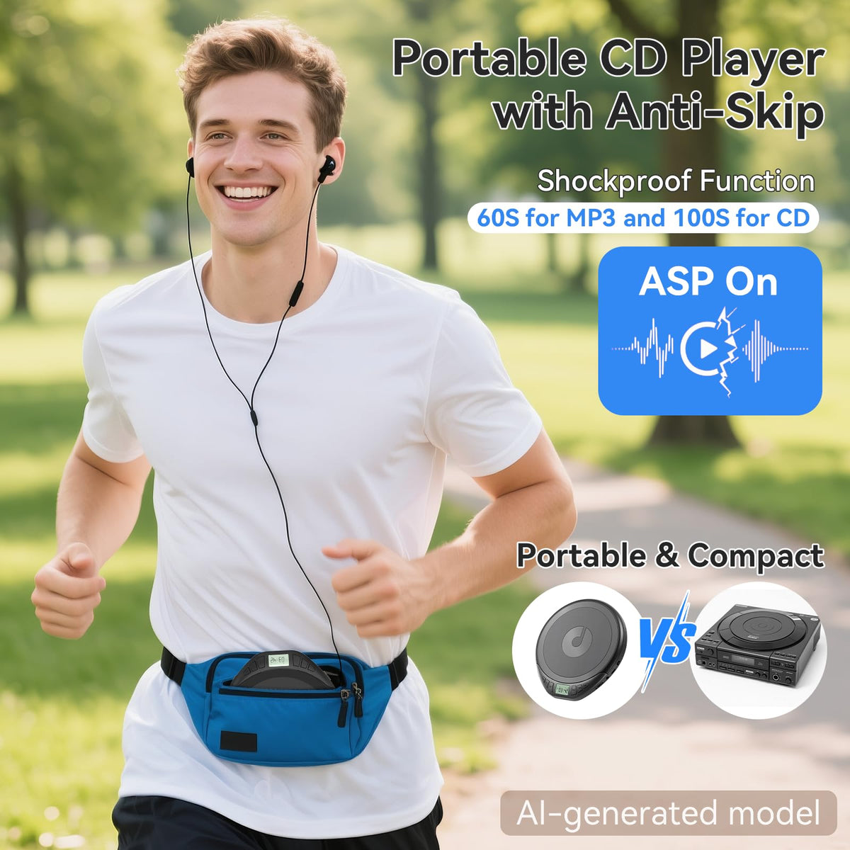 Portable CD Player with Headphones Anti-Skip Shockproof LCD Display H5133