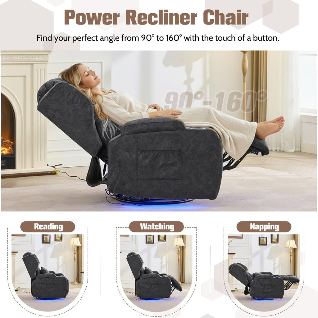 Velvet Gray Swivel Rocker Recliner with Massage and Heat Z2865