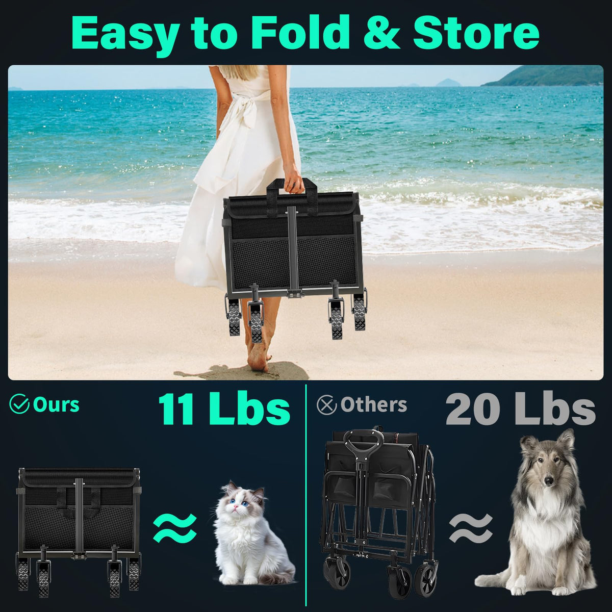 Collapsible Black Heavy Duty Utility Wagon Cart with Wheels Q2093