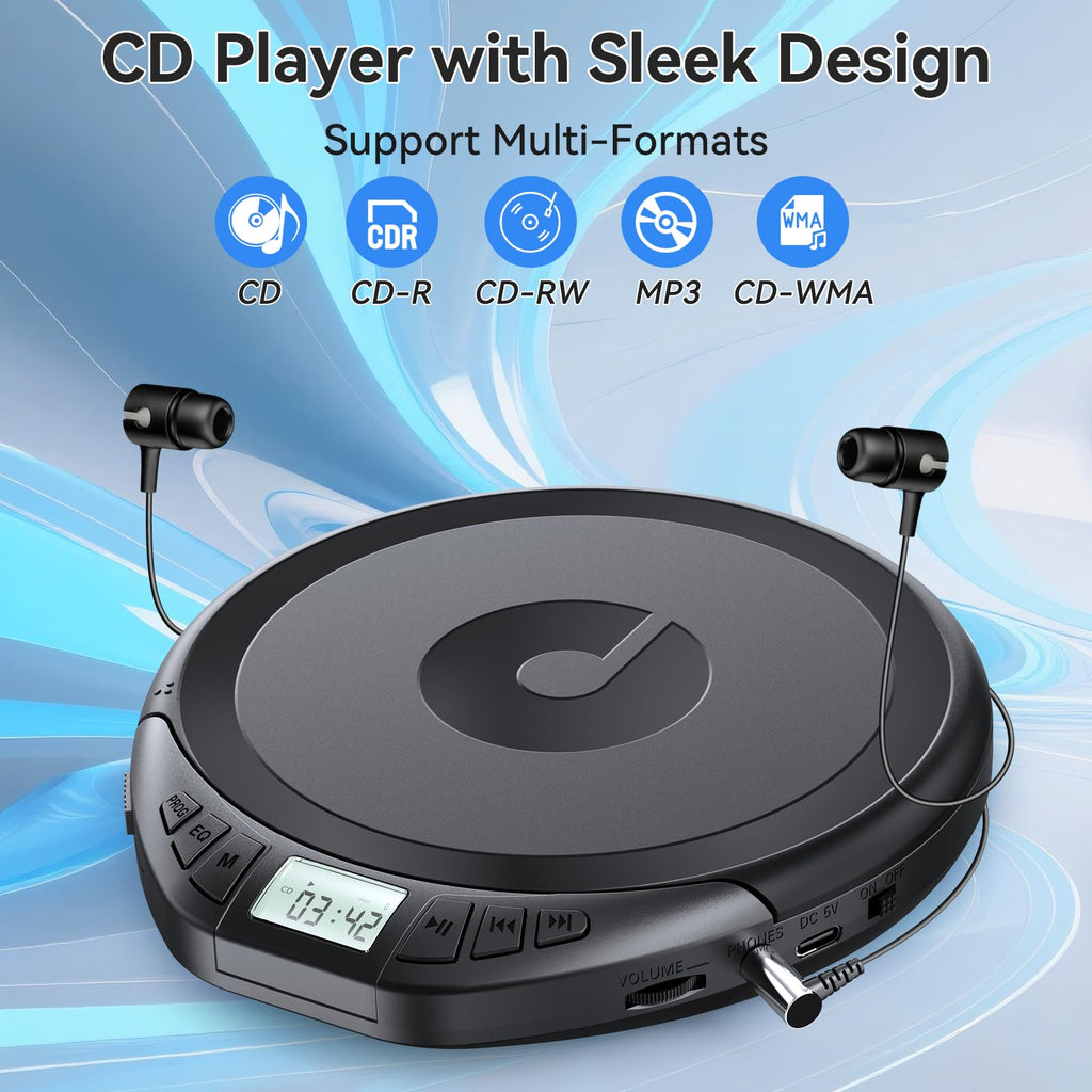 Portable CD Player with Headphones Anti-Skip Shockproof LCD Display H5133