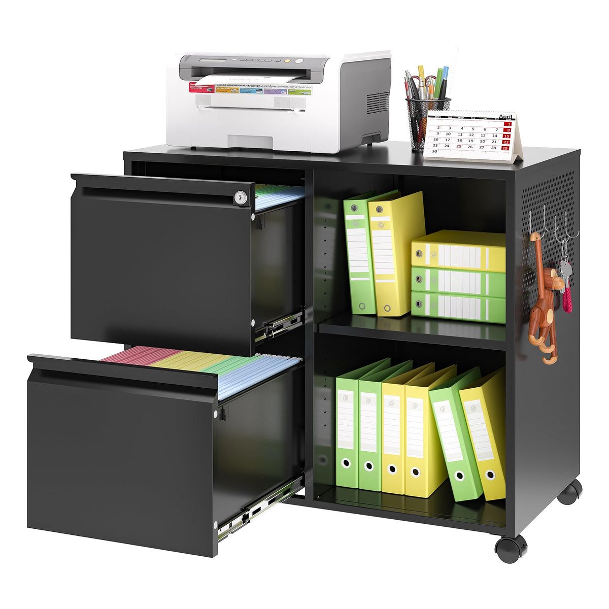Black 2-Drawer Mobile File Cabinet with Lock M88537