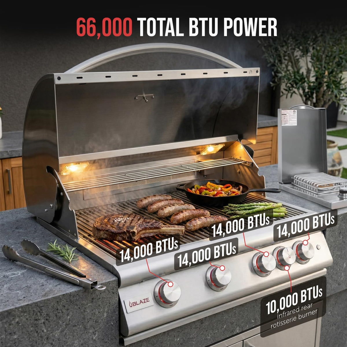 32” Built-in Gas Grill, Double Side Burner, Door & Two Drawers Combo, 20” Refrigerator N120110