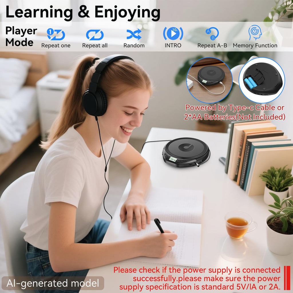 Portable CD Player with Headphones Anti-Skip Shockproof LCD Display H5133