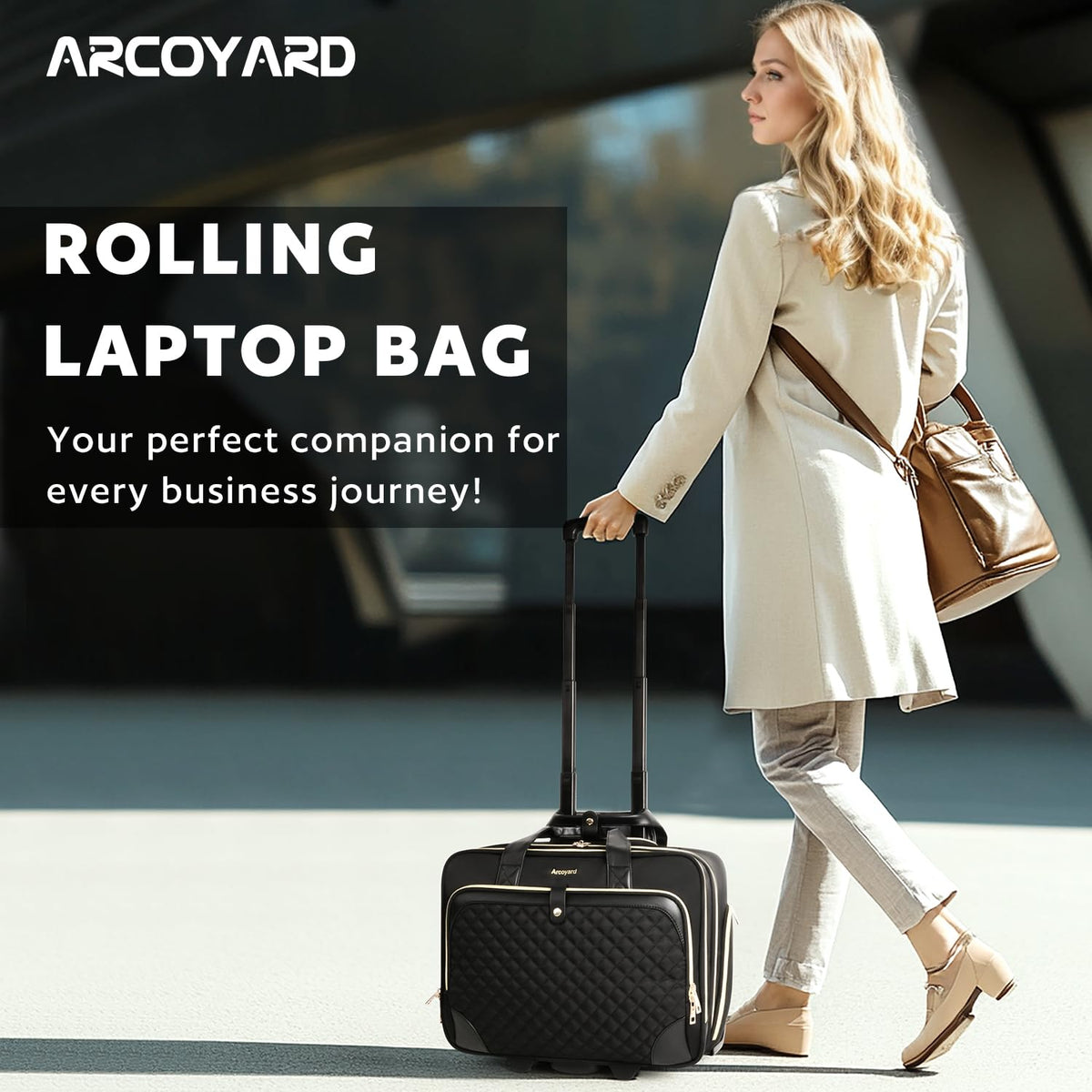 Rolling Laptop Bag with Wheels, 17 Inch Waterproof Black B474496