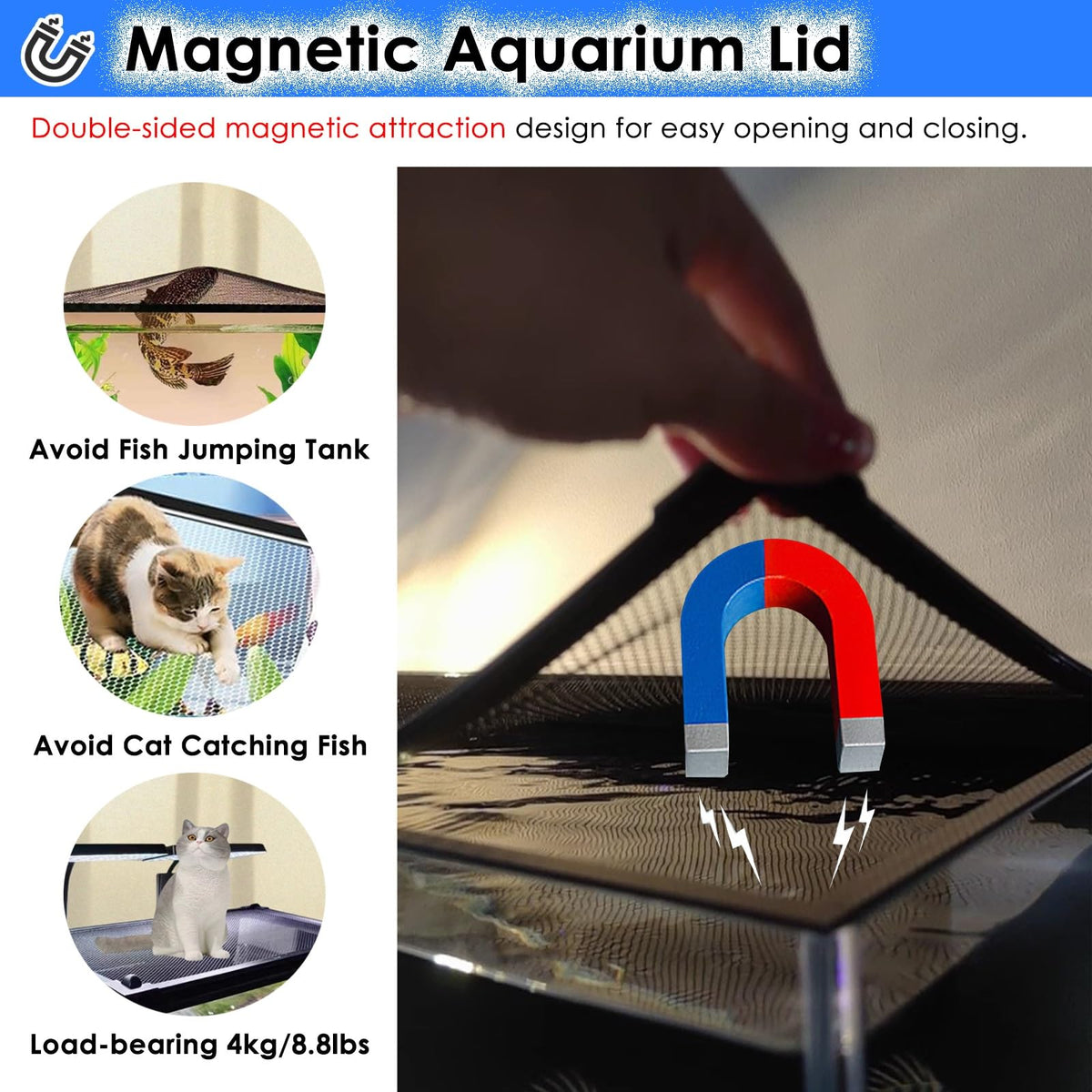 Fish Tank Top Cover Anti-Jumping Net with Magnetic Edges E39372