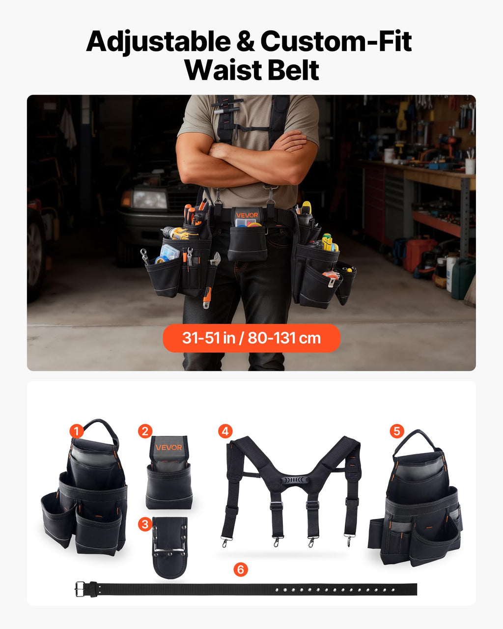 19 Pockets Adjustable Tool Belt with Suspenders F19315
