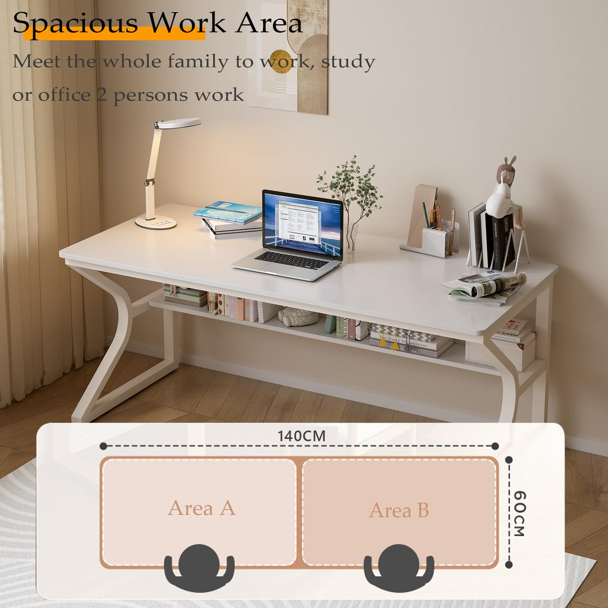55-Inch Extra Long Desk with Storage Shelf V7351