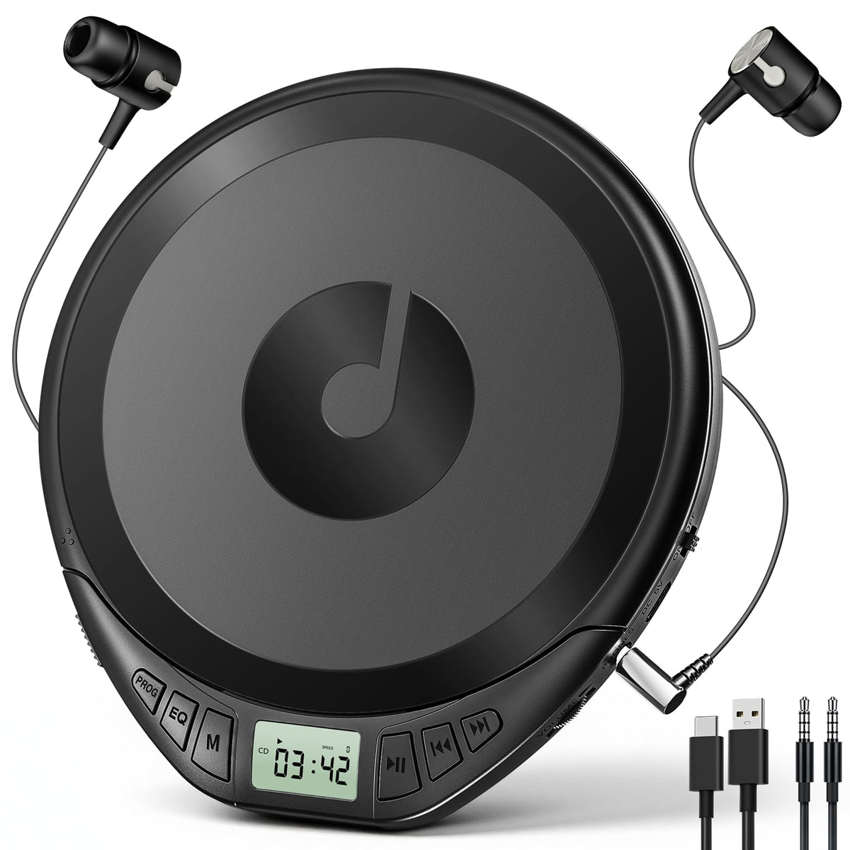 Portable CD Player with Headphones Anti-Skip Shockproof LCD Display H5133