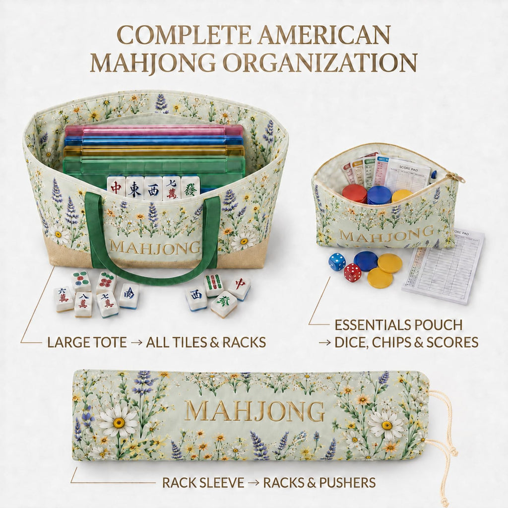 3-Piece Mahjong Bag Set with Mat Holder Straps D88841