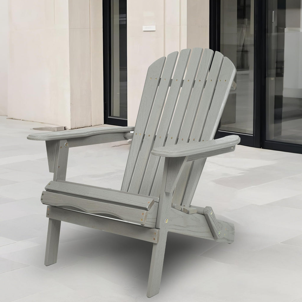 Folding Adirondack Chair Set of 2 Solid Cedar Wood Gray Z9243