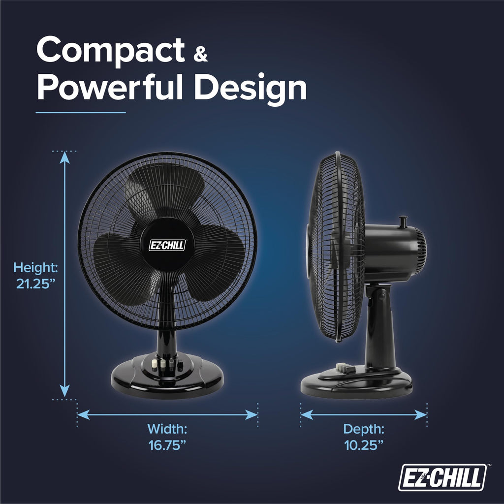 16" 3-Speed Oscillating Table Fan Black A1498