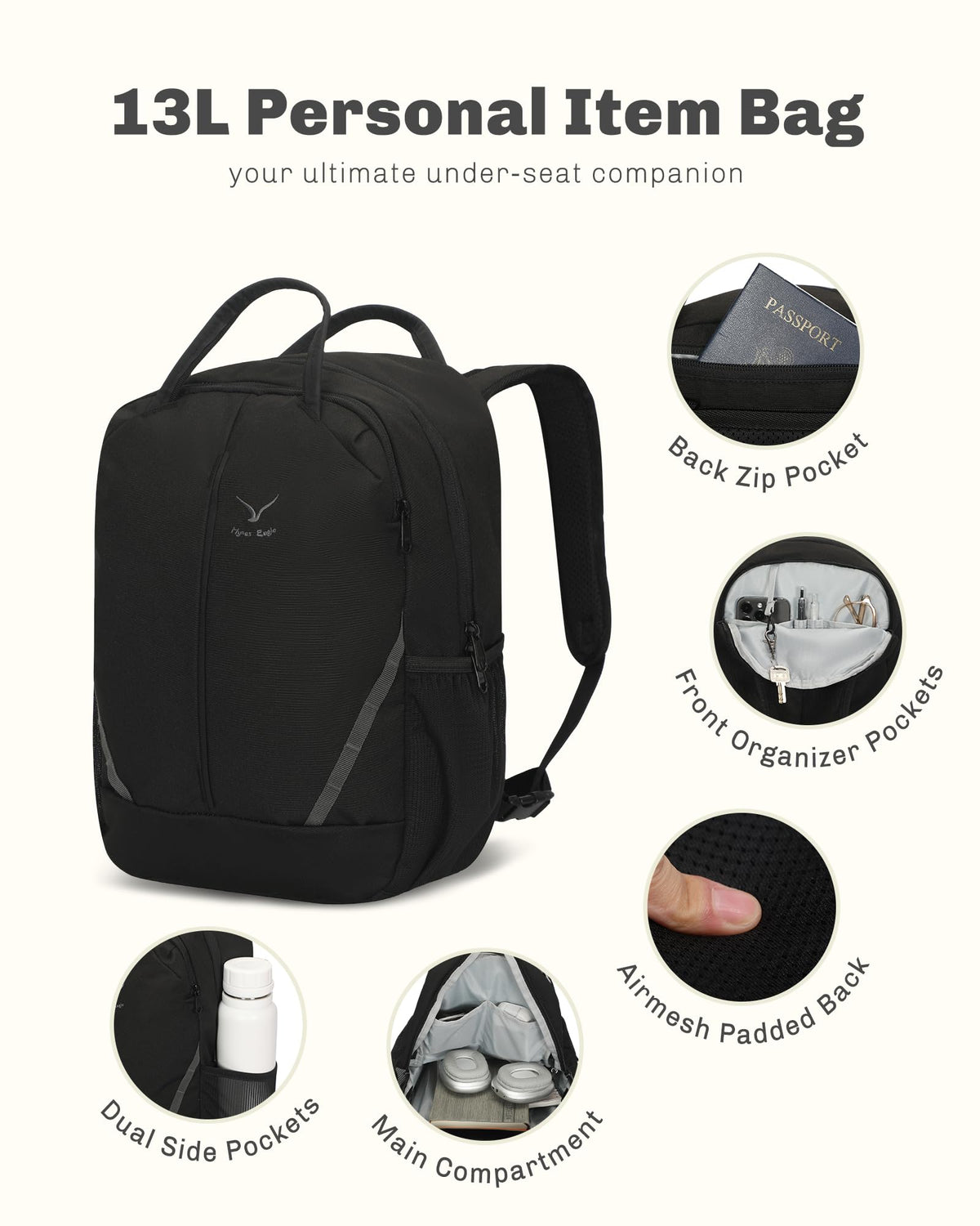 Rolling Backpack with Wheels 43L Jet Black C539541