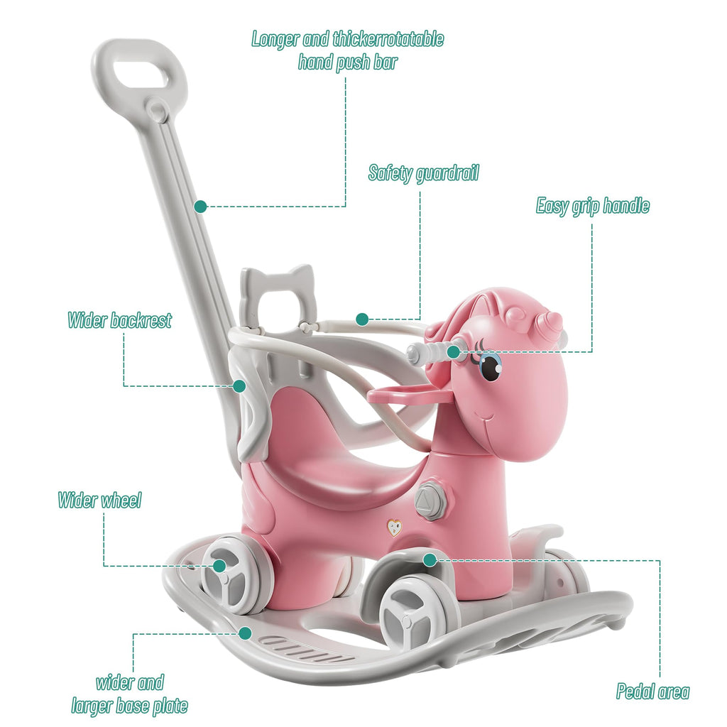 4 in 1 Rocking Horse with Push Handle and Balance Board Y42696