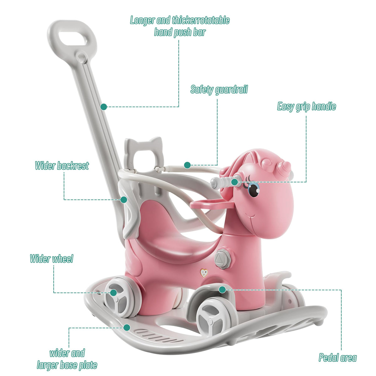 4 in 1 Rocking Horse with Push Handle and Balance Board Y42696