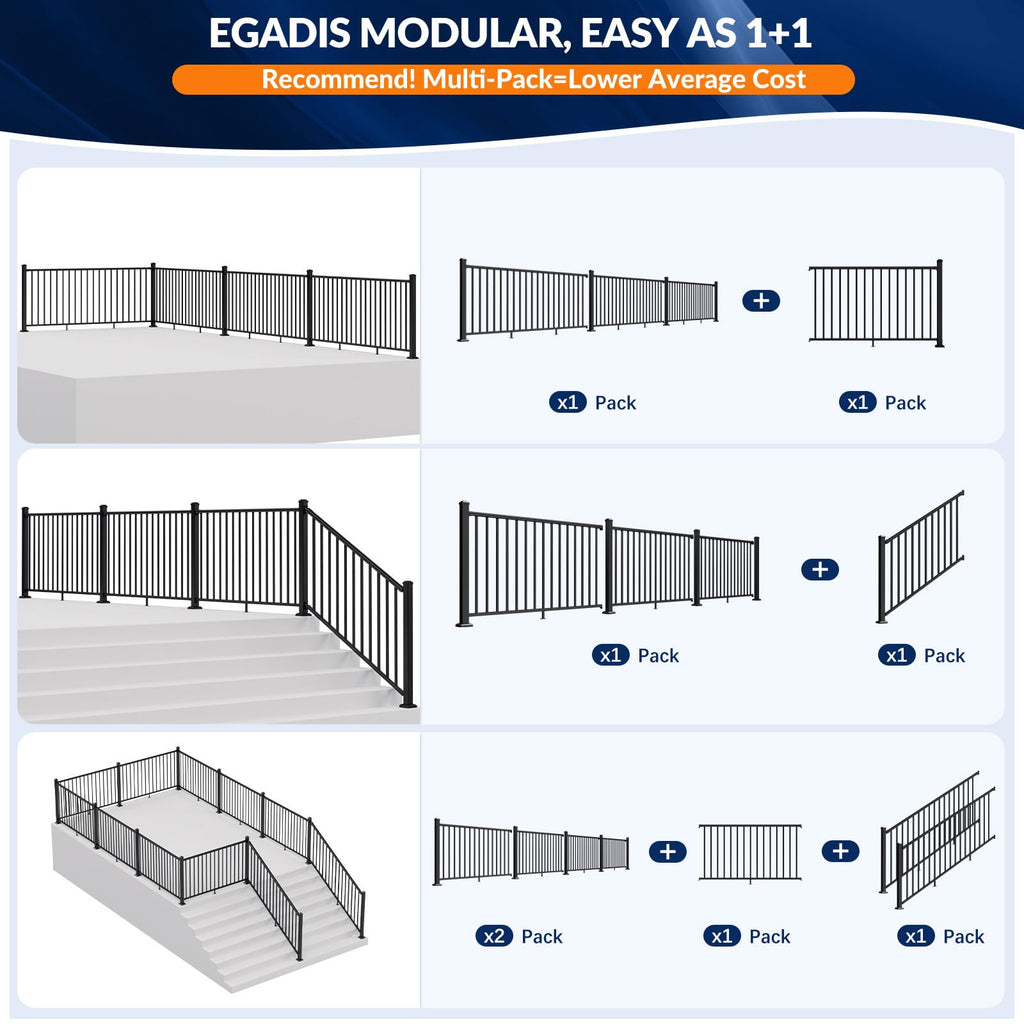 3 Pack Aluminum Porch and Deck Railing Kit with 4 Post A579