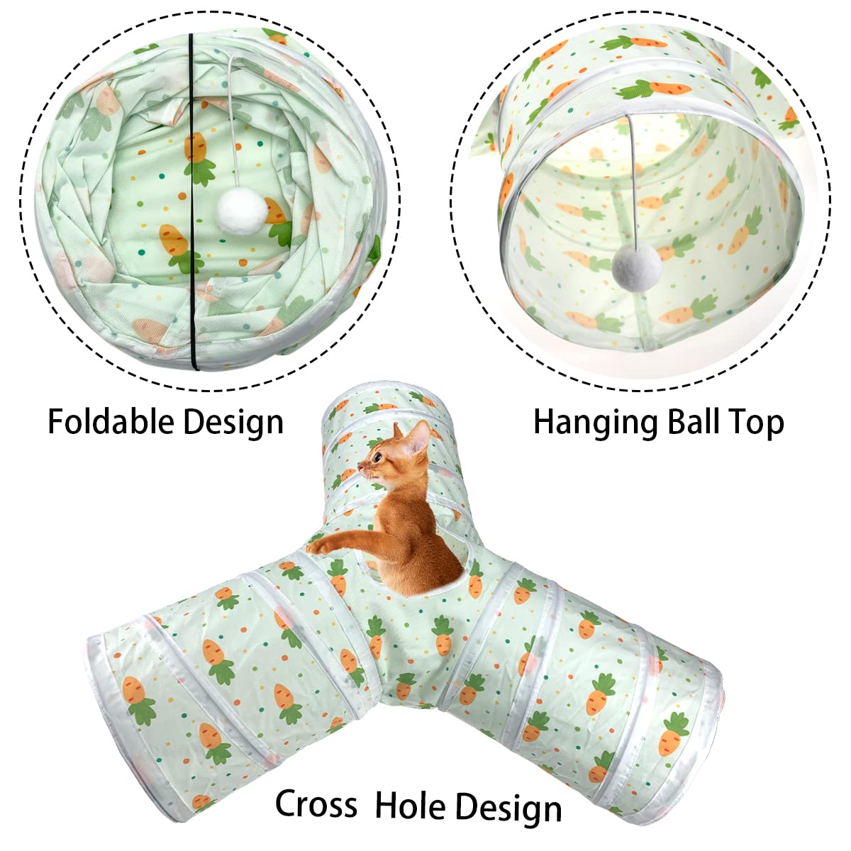 3 Way Collapsible Tunnel with Carrot Patterns Small Pet Hideout H881254