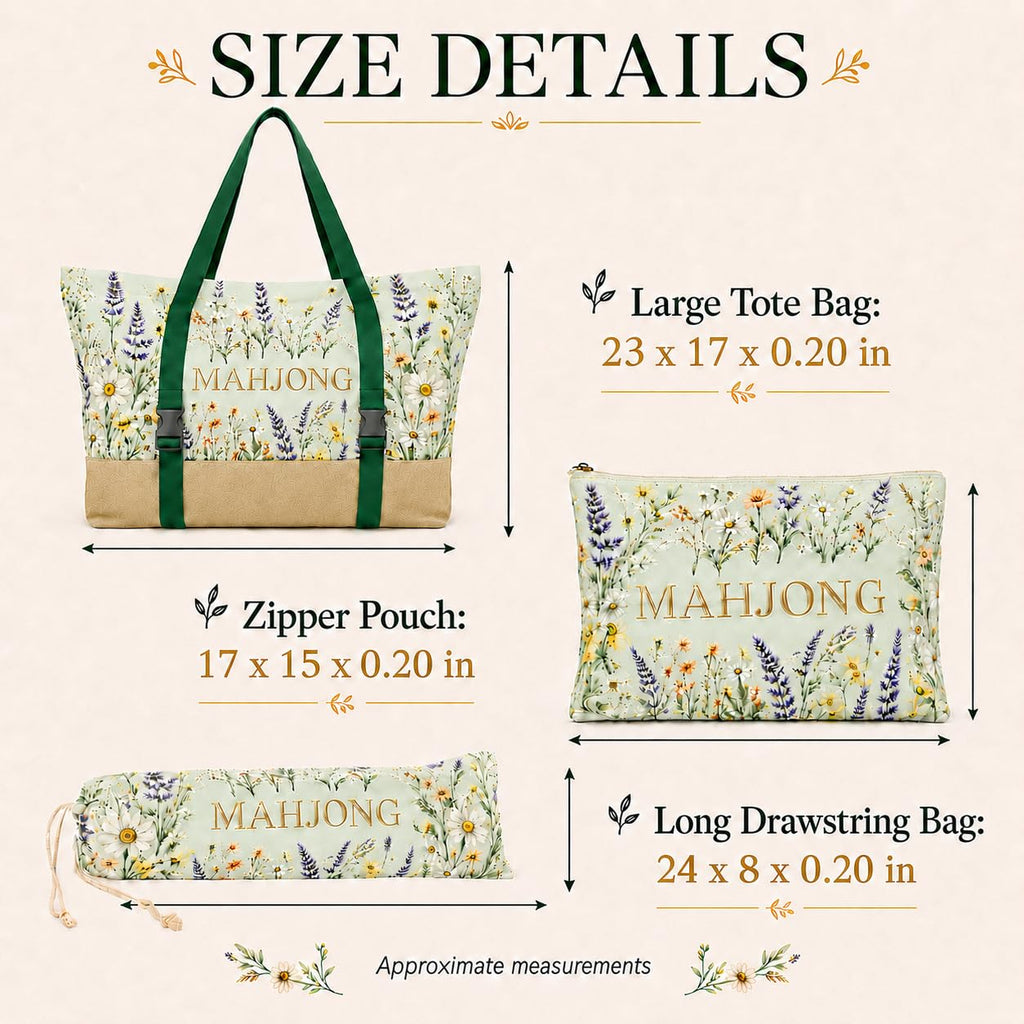 3-Piece Mahjong Bag Set with Mat Holder Straps D88841