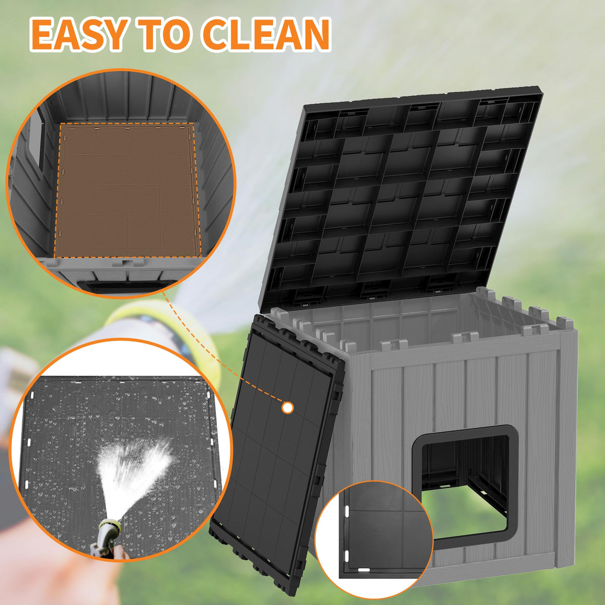 Weatherproof PP Plastic Dog House with Sloped Roof I58122
