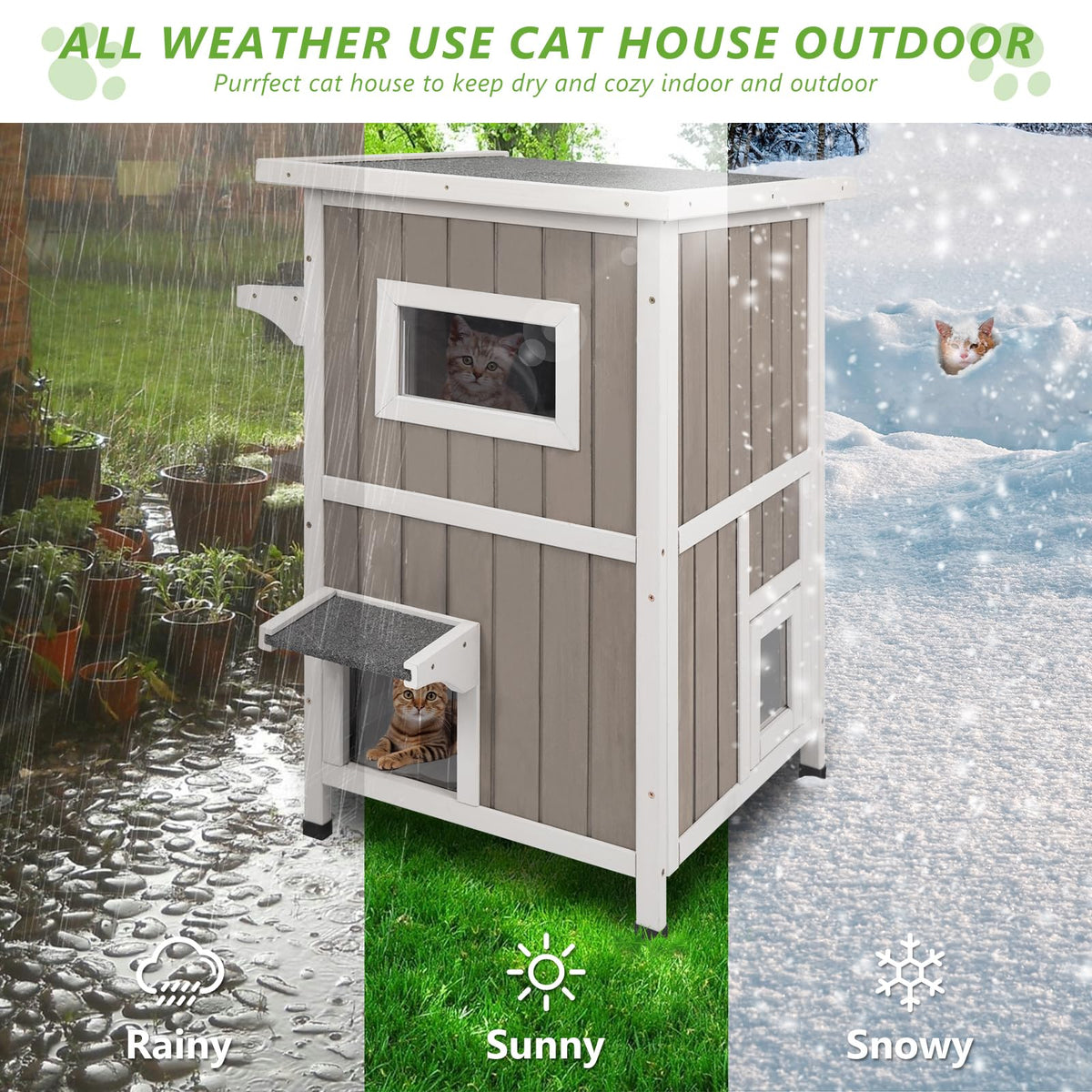 2 Story Weatherproof Wooden Outdoor Cat House M547