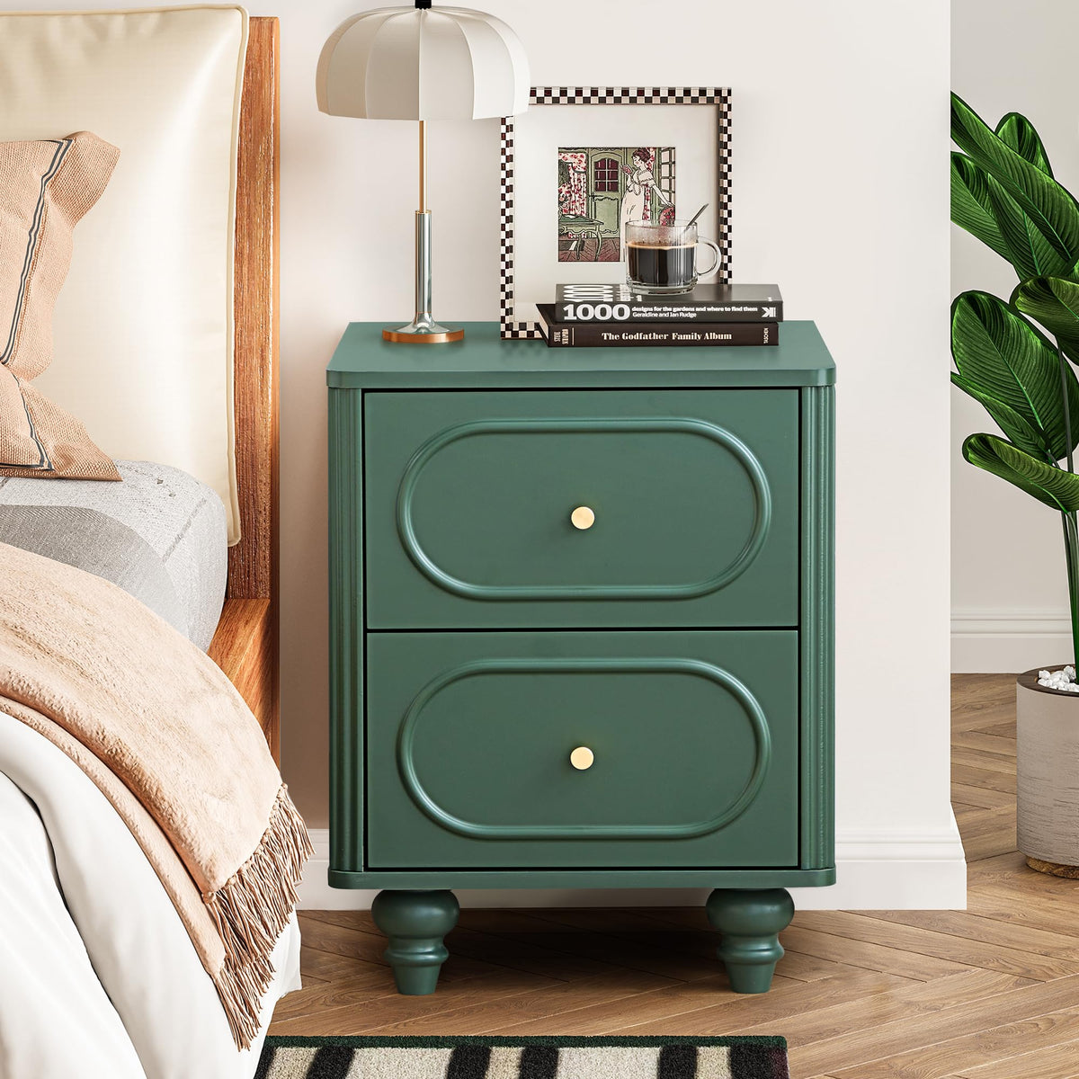2 Drawer Fluted Nightstand Set of 2 Green L47925