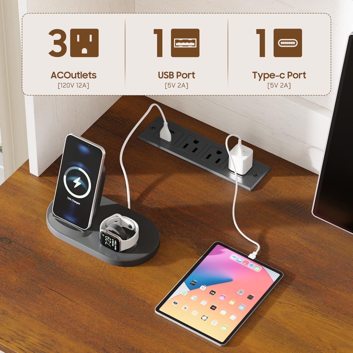 67" Executive Desk with Hutch and Charging Station K305