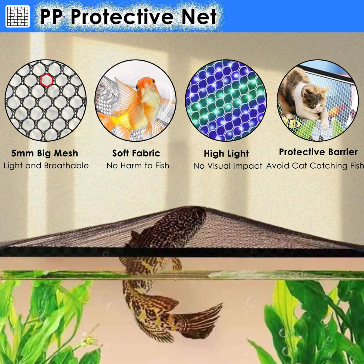 Fish Tank Top Cover Anti-Jumping Net with Magnetic Edges E39372