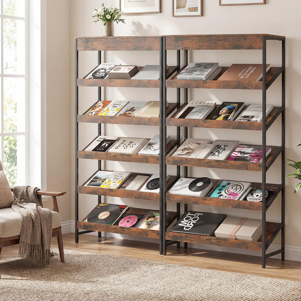 6-Tier Tall Freestanding Bookshelf with Angled Shelves F665