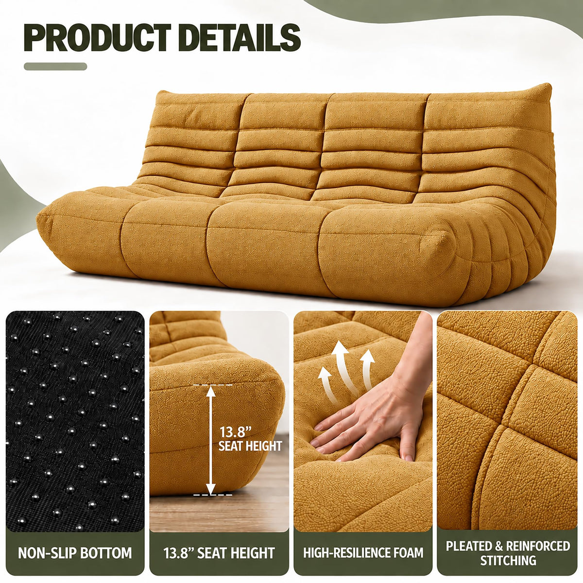 Yellow 3 Seater Bean Bag Sofa F91470