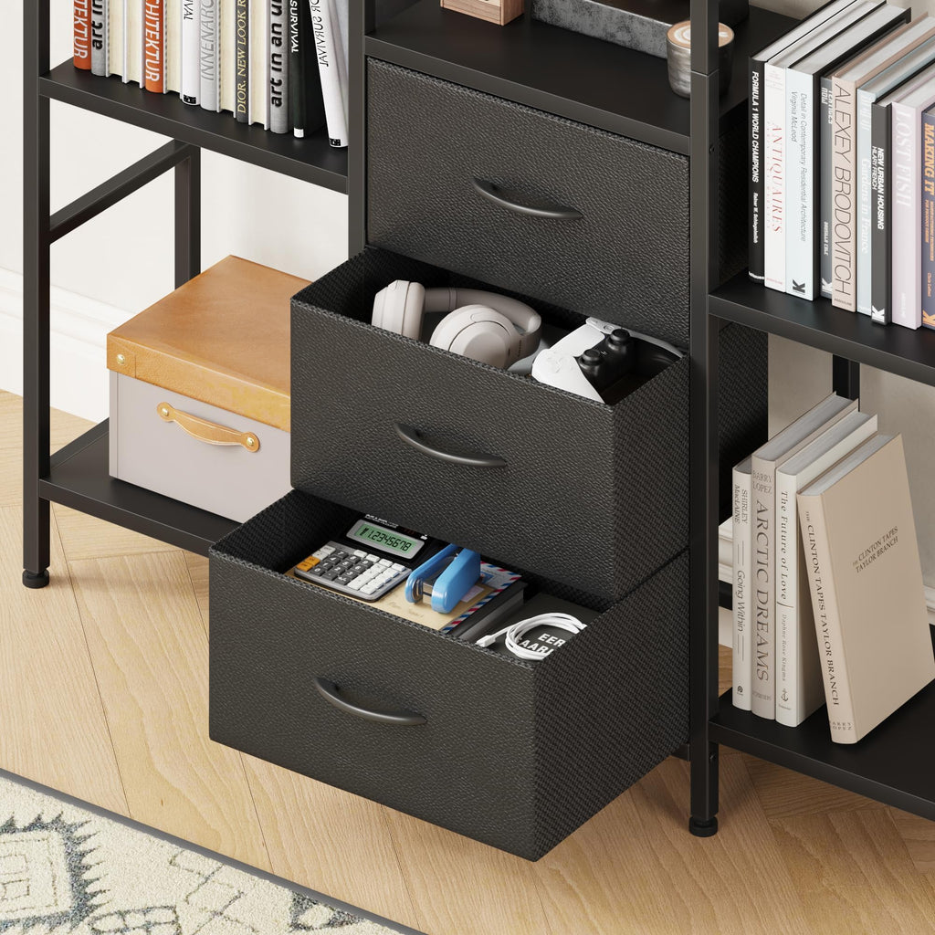 Black 4-Tier Bookshelf with 3 Fabric Drawers V962035