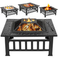 32 Inch Square Metal Outdoor Fire Pit with Spark Screen Lid and Waterproof Cover O55815