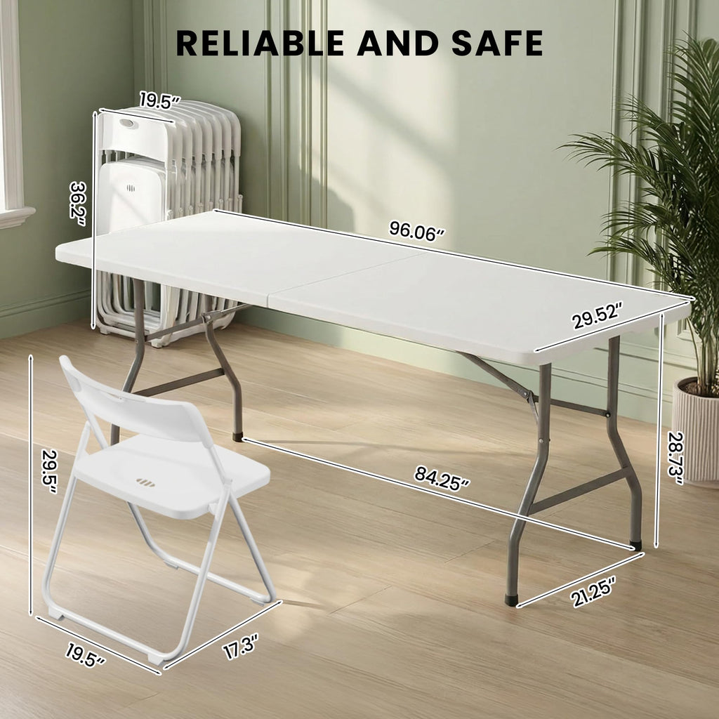 8FT Foldable Table Set with 10 Pack Plastic Folding Chairs L7640