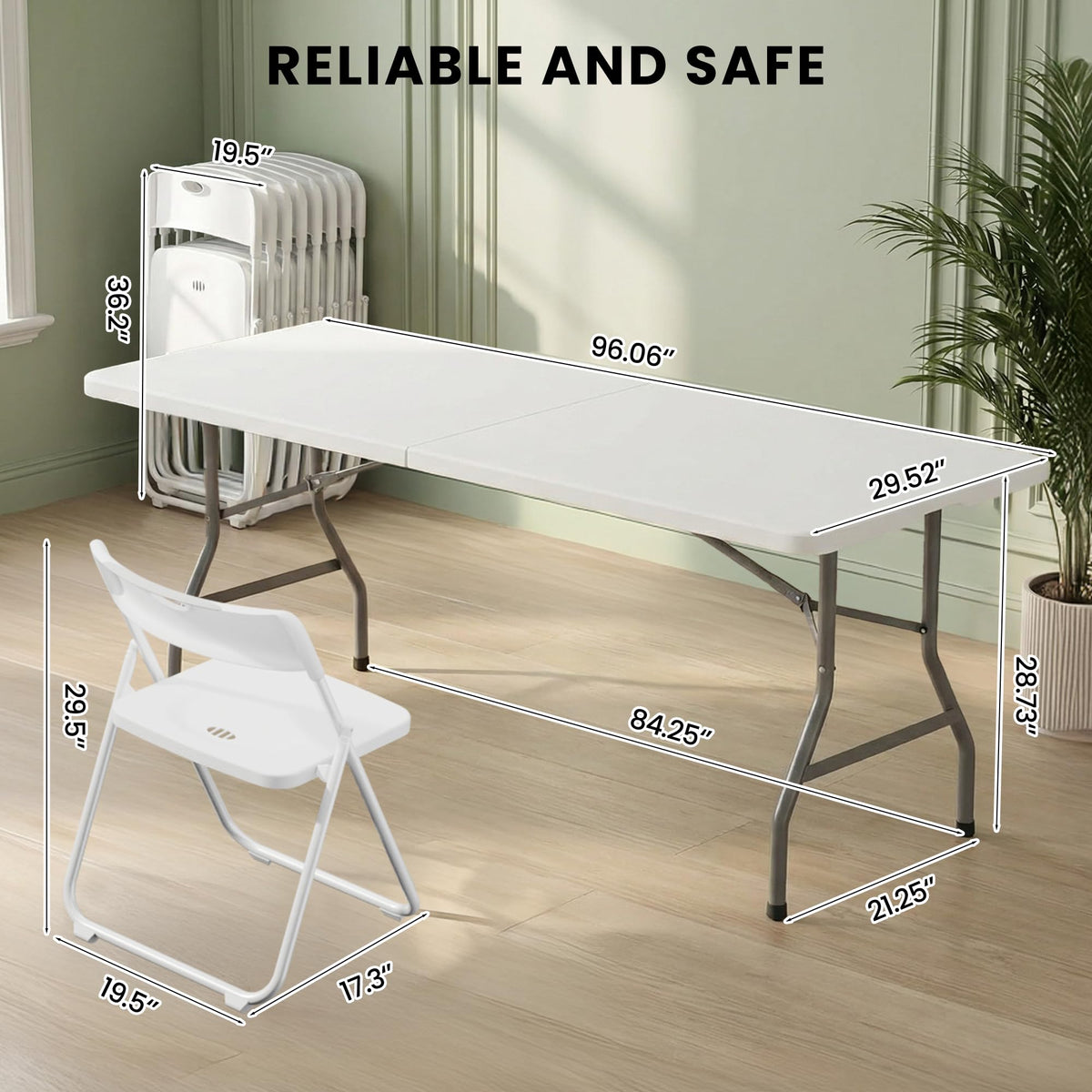 8FT Foldable Table Set with 10 Pack Plastic Folding Chairs L7640