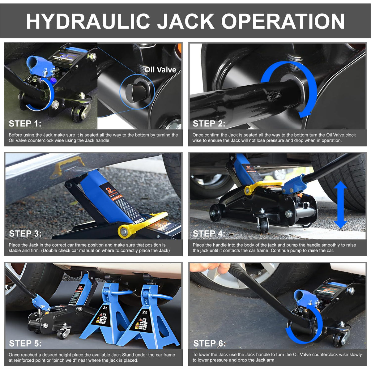 Low Profile Hydraulic Trolley Floor Jack with 2 Ratchet Jack Stands, 2 Ton Capacity, Blue R8615