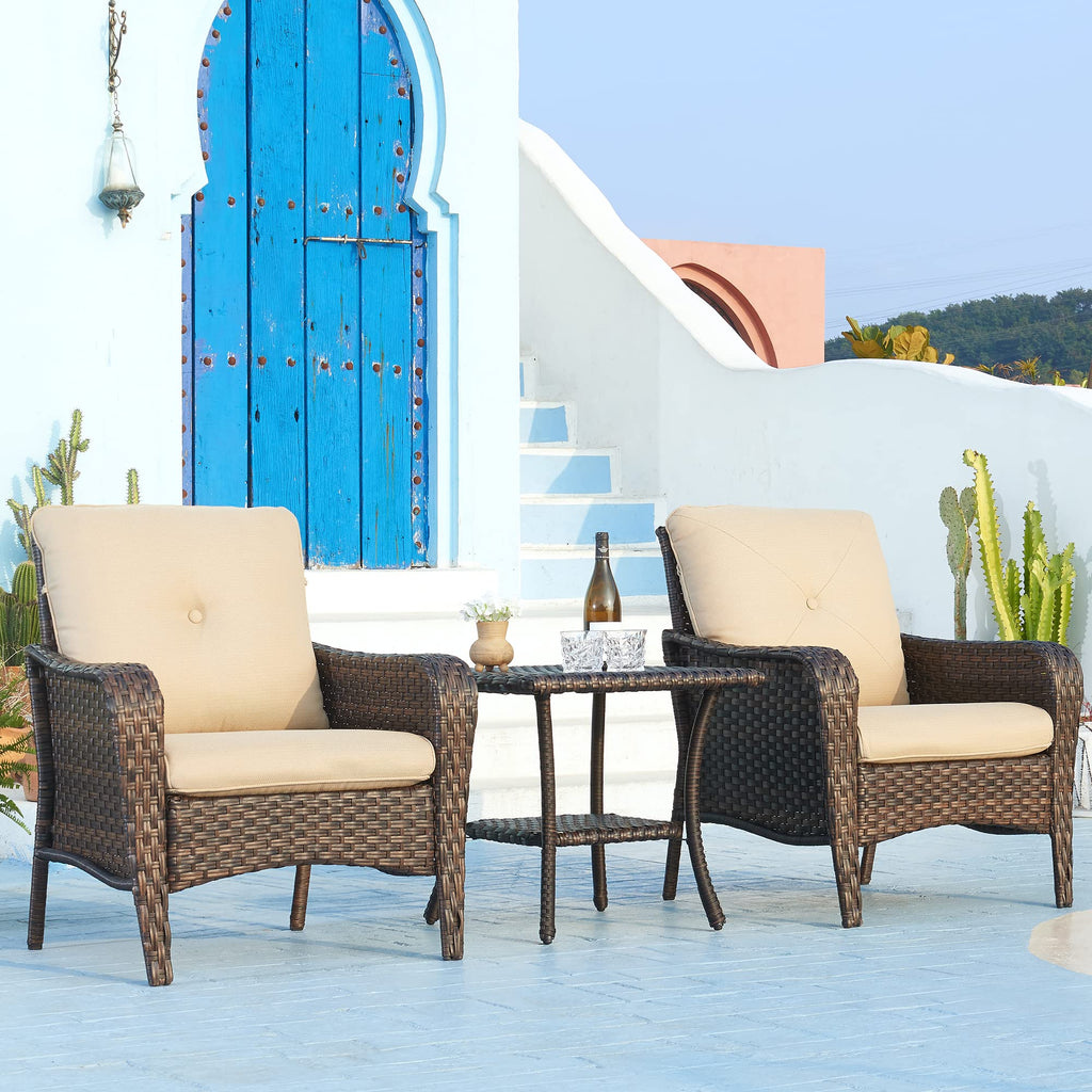 Brown Wicker Rattan 2-Tier Outdoor Coffee Table W7329
