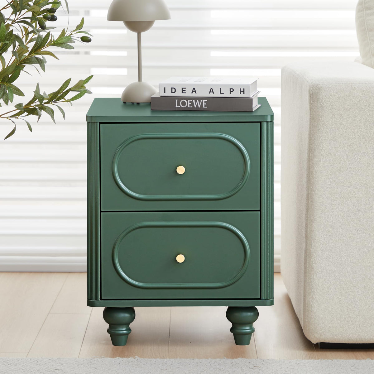 2 Drawer Fluted Nightstand Set of 2 Green L47925