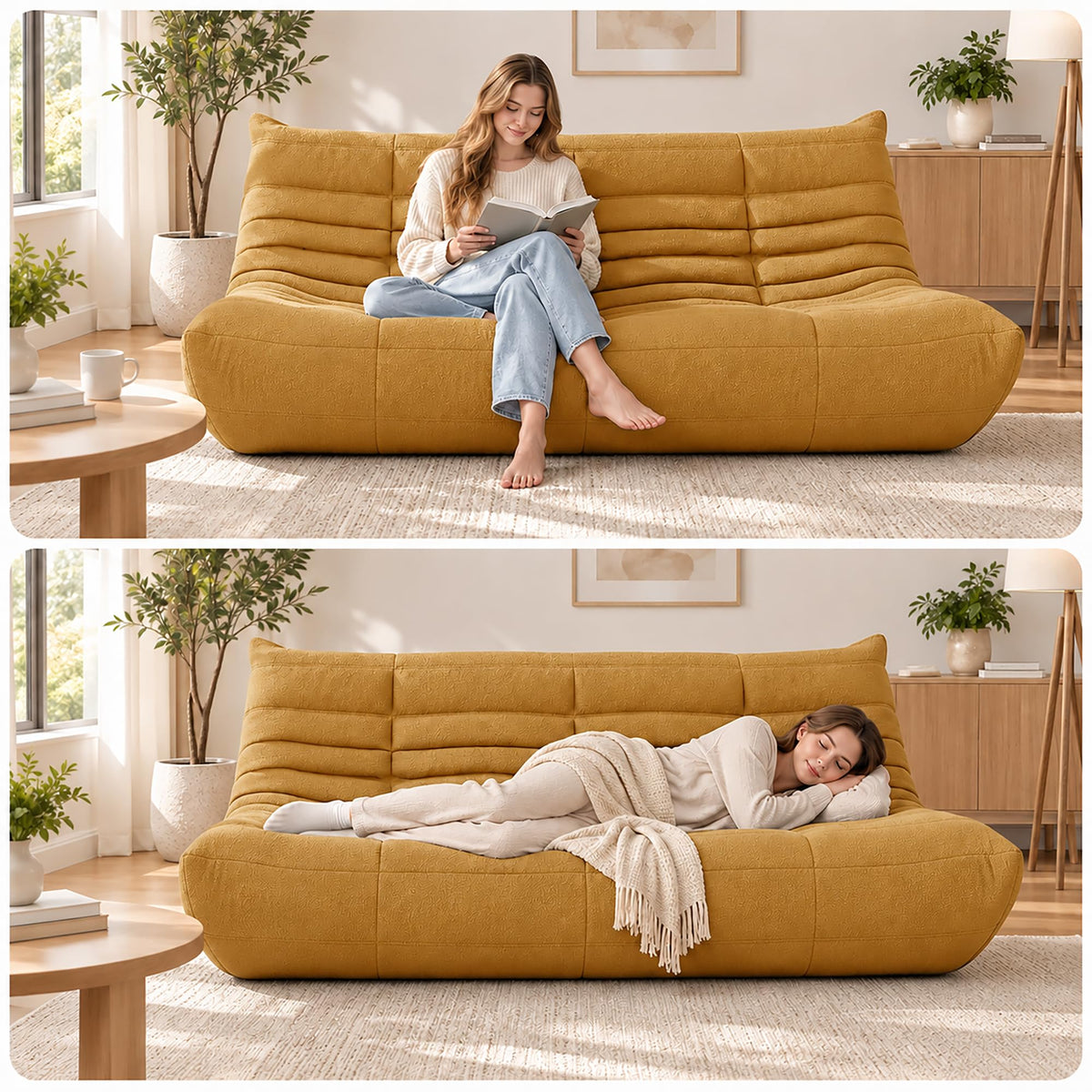 Yellow 3 Seater Bean Bag Sofa F91470