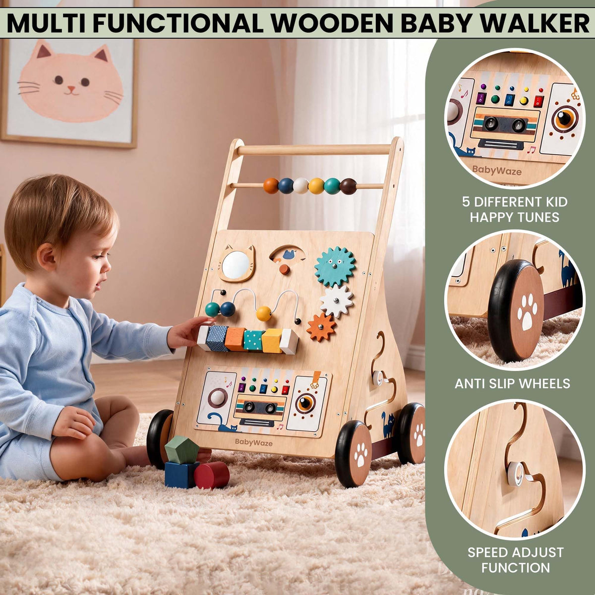 Wooden Baby Walker with Wheels W9232