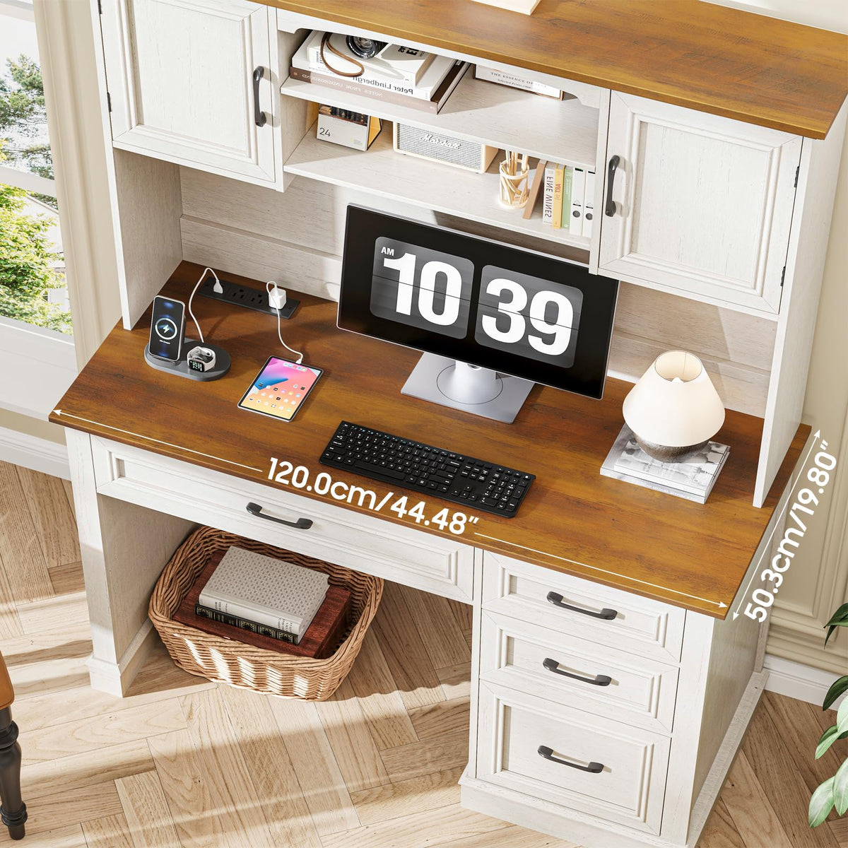 67" Executive Desk with Hutch and Charging Station K305