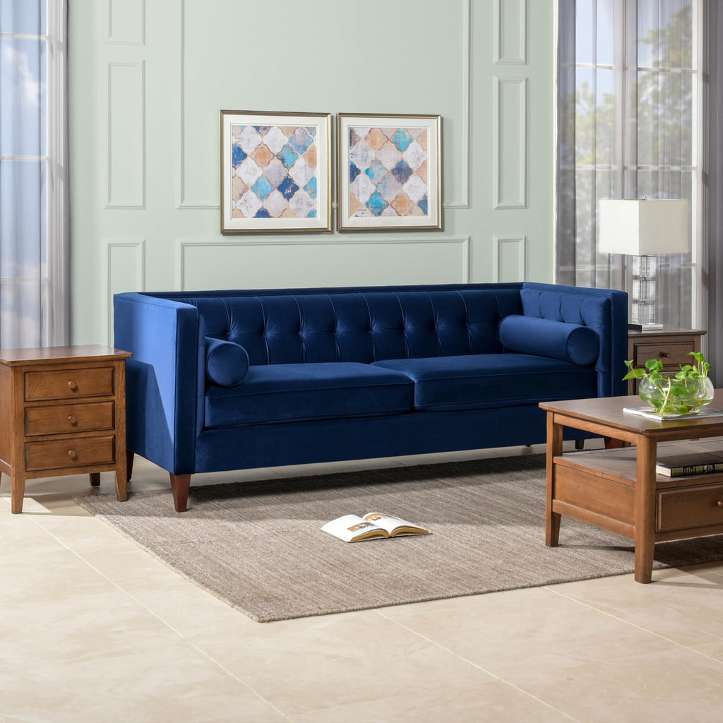 Navy Blue Velvet Tufted Sofa N744