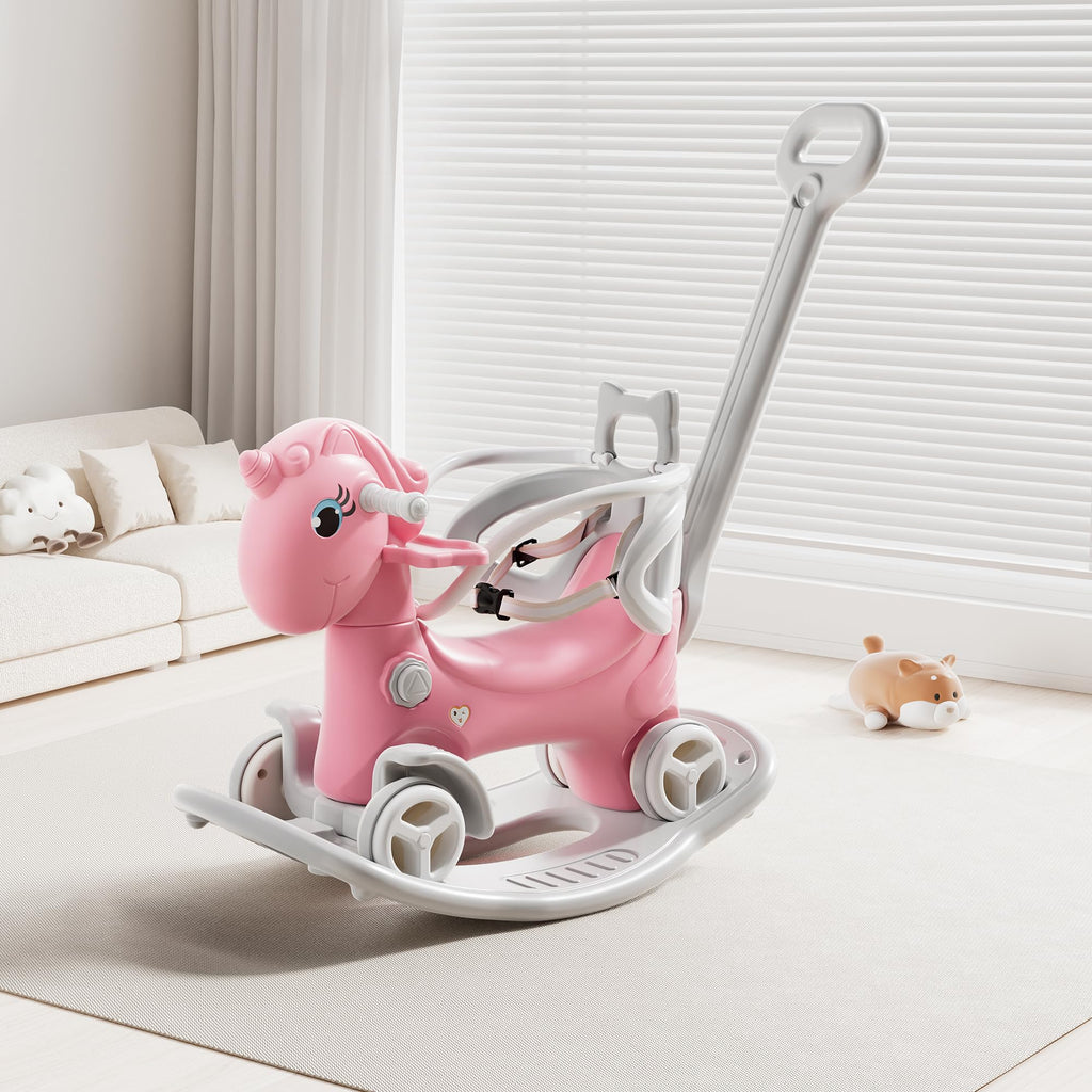 4 in 1 Rocking Horse with Push Handle and Balance Board Y42696