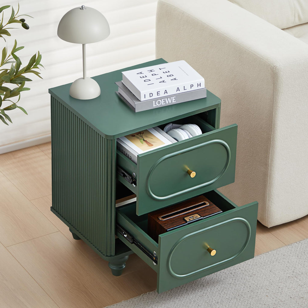 2 Drawer Fluted Nightstand Set of 2 Green L47925