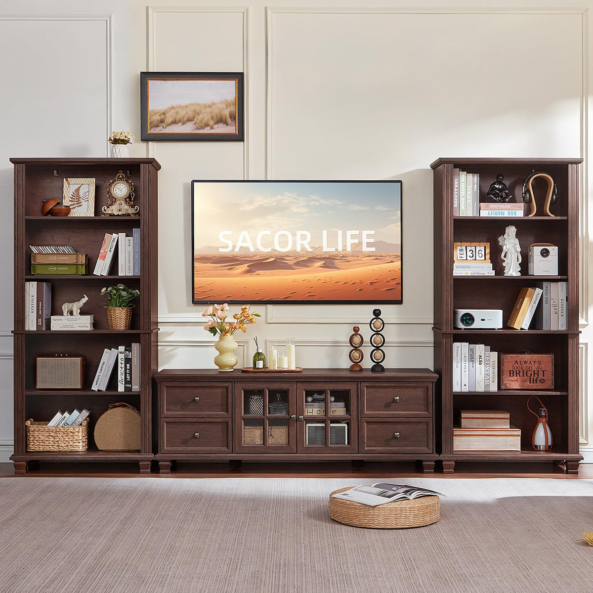 Farmhouse TV Stand with Glass Doors C71561