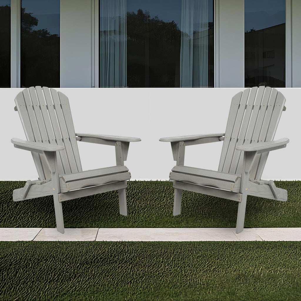 Folding Adirondack Chair Set of 2 Solid Cedar Wood Gray Z9243